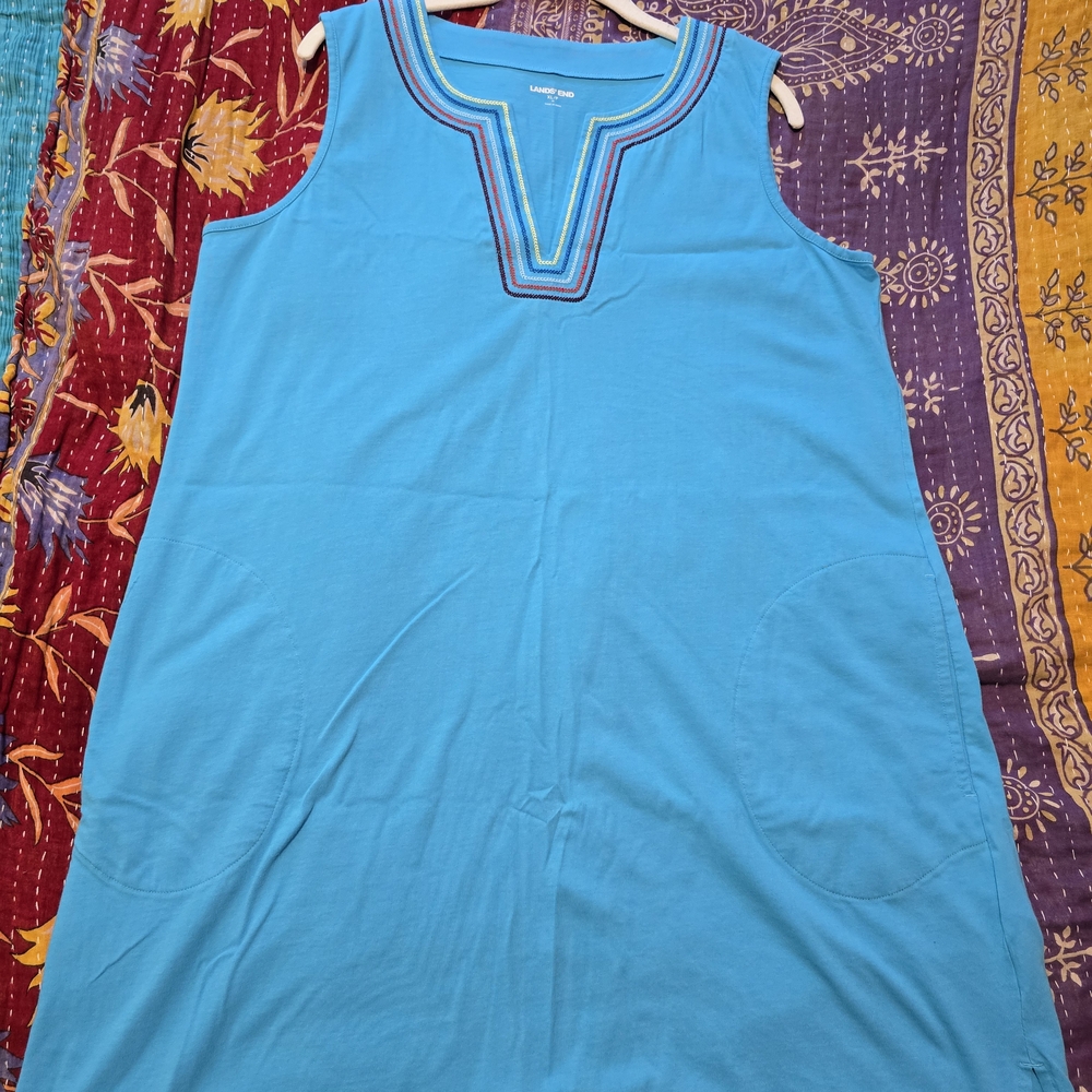Lands' End Blue Embroidered Tunic Dress - Picture 6 of 8
